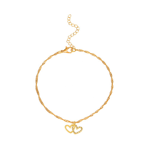 New Arrival Ankle Chain Fashion Diamond-Studded Heart Double Love Versatile Zirconia Sparkling Beach Ankle Chain Foot Jewelry