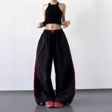 冰丝速干条纹伞兵工装裤男款hiphop嘻哈美式裤子设计感褶皱阔腿裤