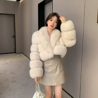 新款皮草欧美仿皮草女装外套仿狐狸毛拼接人造毛皮大毛领短款大衣