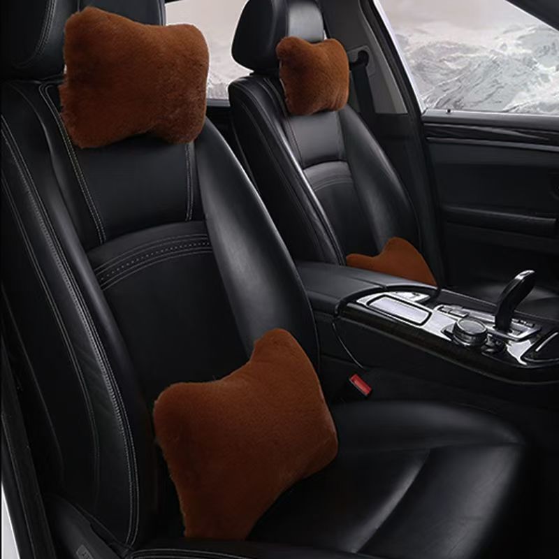 Cross-Border Wholesale Car Headrest Pillow, Solid Color, Cute and Fashionable, Women's Winter Warm Rabbit Fur Neck Pillow, Backrest Pillow