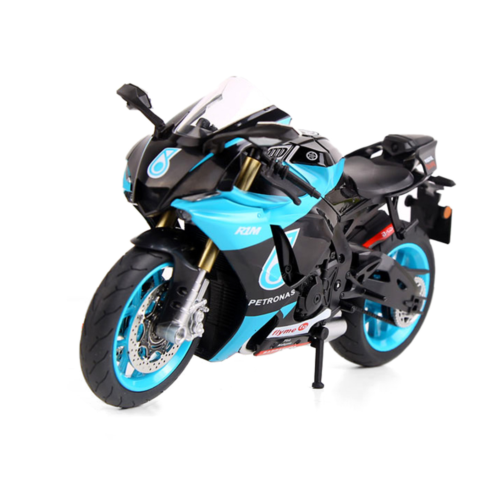 Modelo de motocicleta de aleación artificial Yamaha R1M 1:9, modelo de aleación, amortiguador de rueda trasera, adornos, decoración para tienda de té con leche