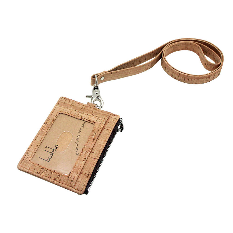 Cork Material Work Id Employee Badge Brand with Lanyard Tag Badge Card Protective Cover Wallet Card Holder
