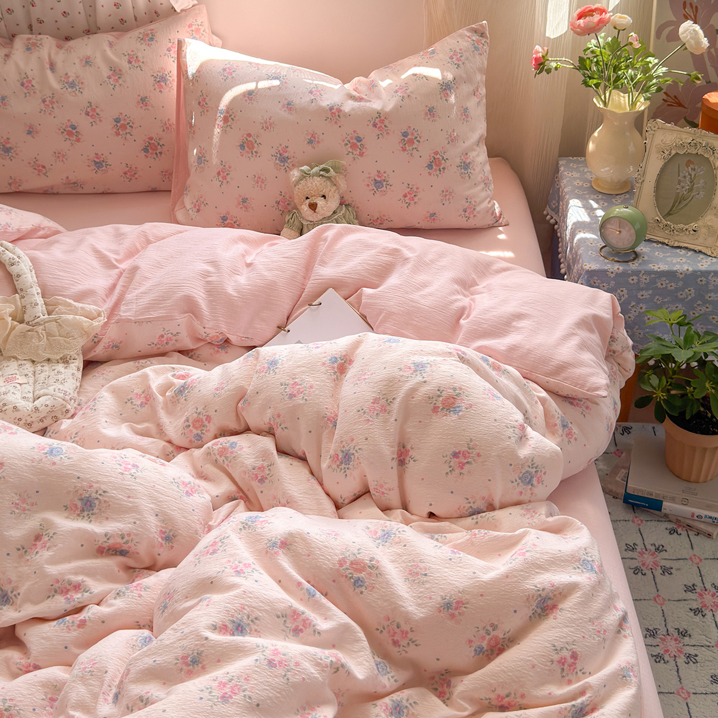 Una clase de cuatro piezas de grado materno-infantil de algodón puro de doble capa de algodón en la cama cubierta de sábanas de cama nueva cama de dormitorio Kasa San set de 4 piezas
