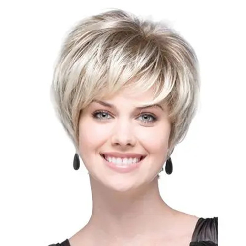 Factory direct sales foreign trade ladies short hair fluffy gradient off-white oblique bangs wig Rose Net one-piece drop shipping