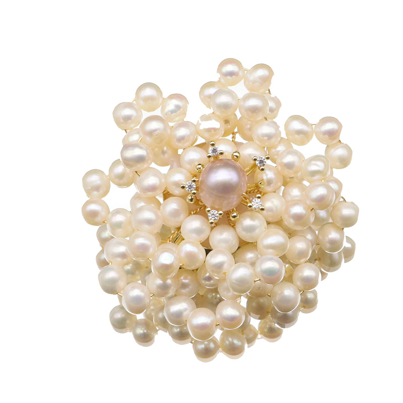 Natural de agua dulce perla ramillete de doble capa perla flor vintage diseño Navidad broche hecho a mano joyería al por mayor image 6