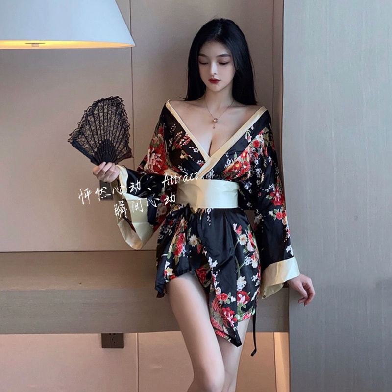 Sexy Lingerie Showa Geisha Kimono Robe Temptation Deep V Private Modified Sexy Cosplay Nightgown Sleepwear Nightdress for Women