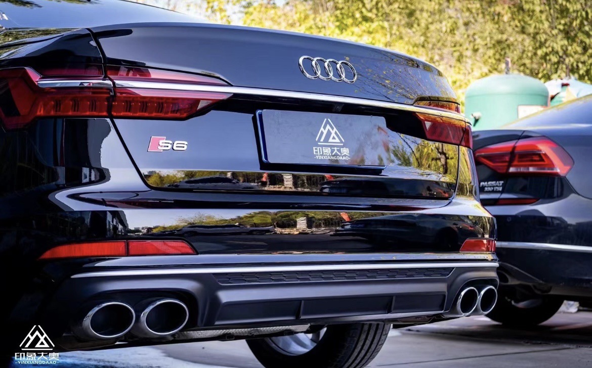 Suitable for 19-25 Audi C8A6 Modified S6 Rear Lip Four-Out Tail Throat Exhaust Rear Surround Black Warrior Kit