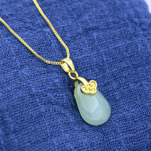 古法金镶和田玉吊坠复古天然祥云玉髓中国风项链女简约挂件礼品