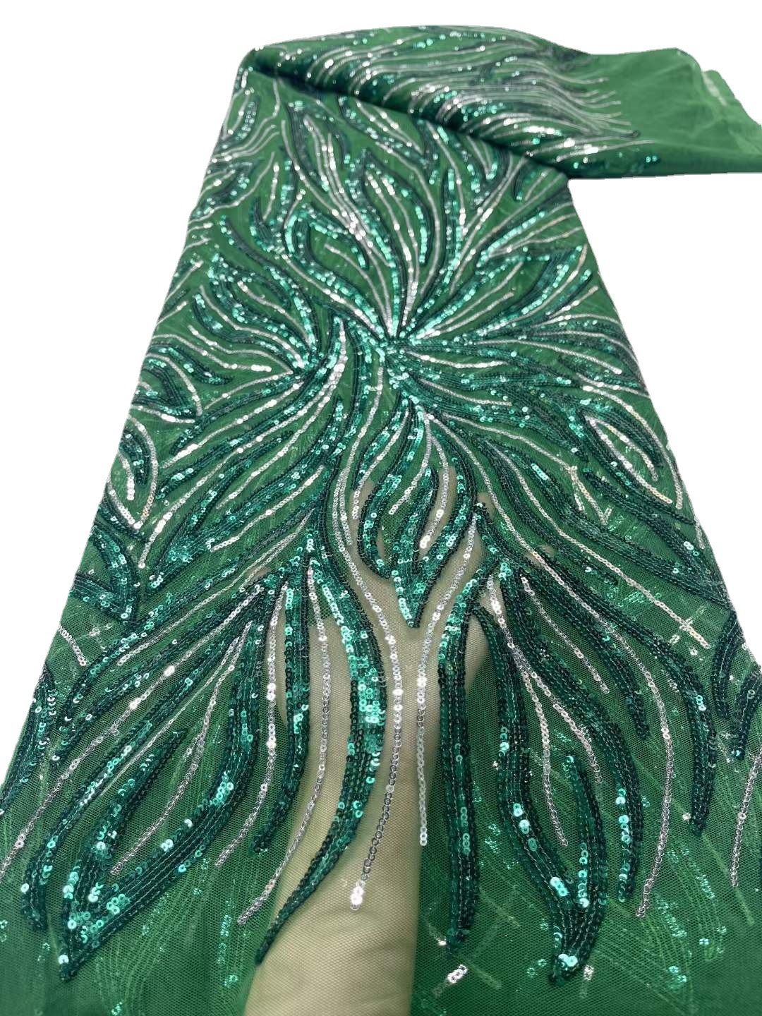Posicionamiento bordado de lentejuelas no elástico encaje de malla transparente europeo y americano trailing vestido de novia vestido de noche tela lentejuelas encaje