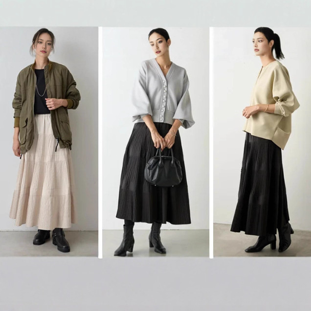 Korean Women's A-Line Thickened Midi Skirt for Autumn and Winter, Slimming Long Skirt