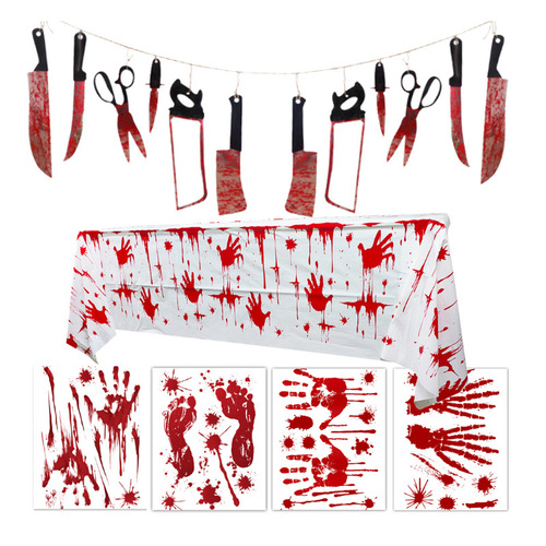 Cross-border Halloween Haunted House Horror Decoration Blood Knife Flag Blood Knife String Tricky Decoration Flag Wholesale