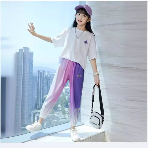 Children's Summer Pants Mosquito-Proof Loose Stylish Summer Thin Casual Pants for Girls Students Breathable Ankle Pants