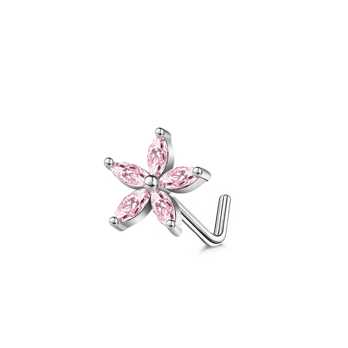 Piercing de nez tendance et original en acier inoxydable, tige en L, micro-incrustation de zircon, fleur et micro-anneau de nez._voghion.com