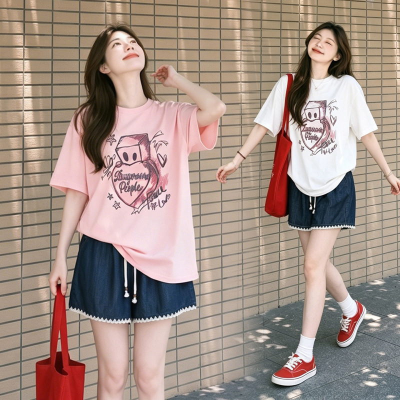 Maternity Wear, New Summer Fashion, Thin Casual Loose Short-Sleeved Tops, Summer Two-Piece Set for Pregnancy Wear Maternity Wear, New Summer Fashion, Thin Casual Loose Short-Sleeved Tops, Summer Two-Piece Set for Pregnancy Wear