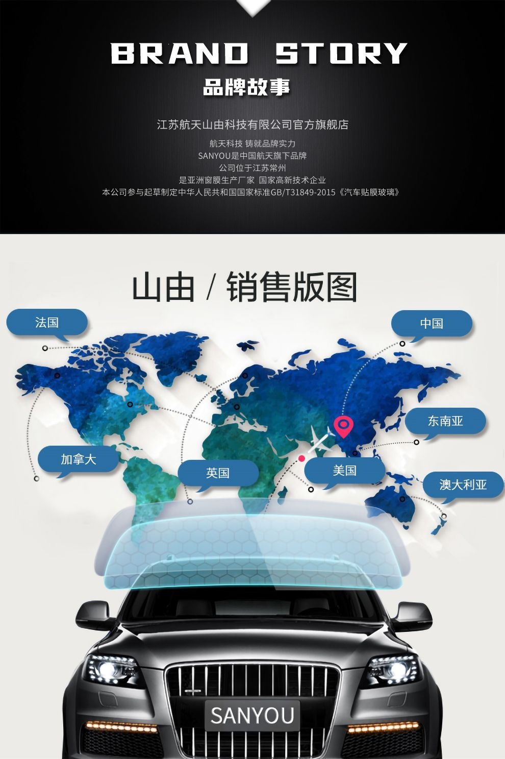 China Aerospace SANYOU Automotive Film Glass Anti-Splash Insulation Energy-Saving Sunscreen Nano-Ceramic Film Solar Film