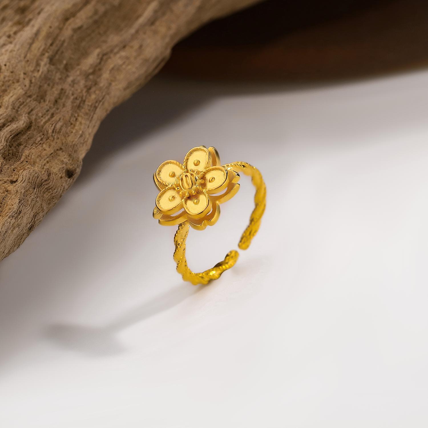 桃花戒指女新中式時尚高級感輕奢復古簡約百搭小眾設計可調節指環