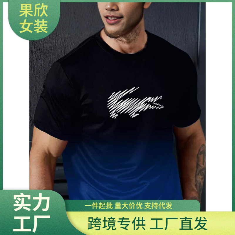 3D Digital Printing T-Shirt European Size Men's and Women's Pain Line Crocodile Sports Casual Gradient Short Sleeve