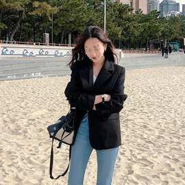 外套西装女2023春秋新款韩版显瘦学生中长款上衣休闲小西服女氨纶