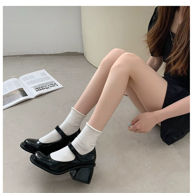 Летние французские толстые каблуки черные туфли Мэри Джейн женские 2024 новые японские ретро jk униформа маленькие кожаные туфли на высоких каблуках