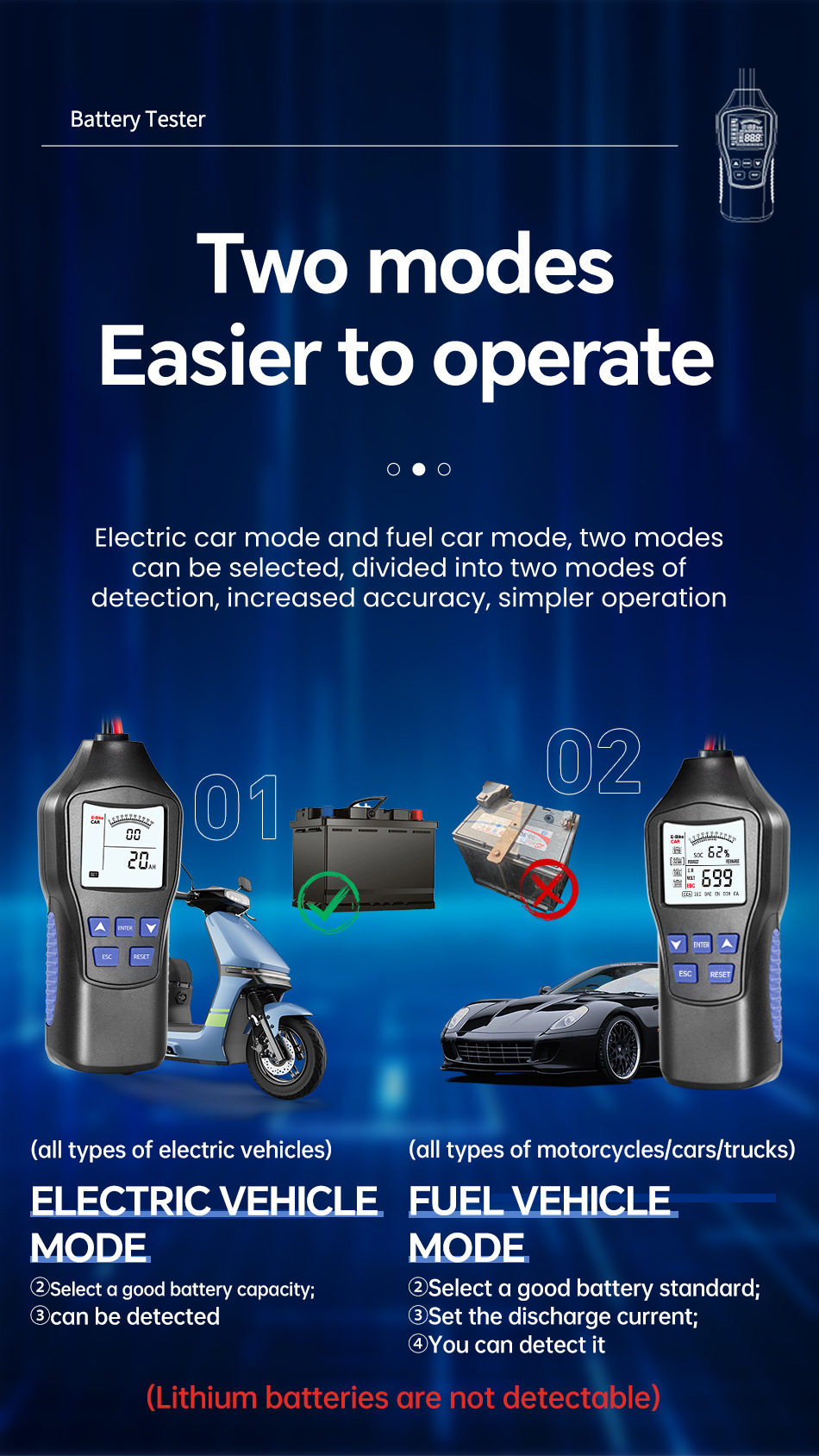 Intelligent Battery Tester High-Precision 12V24V Battery Tester Battery Car Oil Car Lead-Acid Battery Test