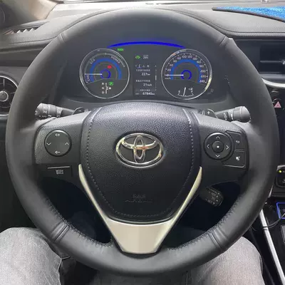 14-17-18 Toyota Corolla Levin Steering Wheel Cover Genuine Leather Rav4 Rongfang Handlebar Cover Hand-Sewn All-Inclusive Special (Other Car Modifications) - black-leather-black-threadplain-weave-without-punching-really-super-fiber