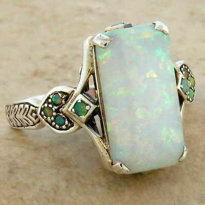 Hongdi Cross-Border Factory Exquisite Square White Opal Ancient Silver Jewelry European and American Bride Women's Wedding Ring