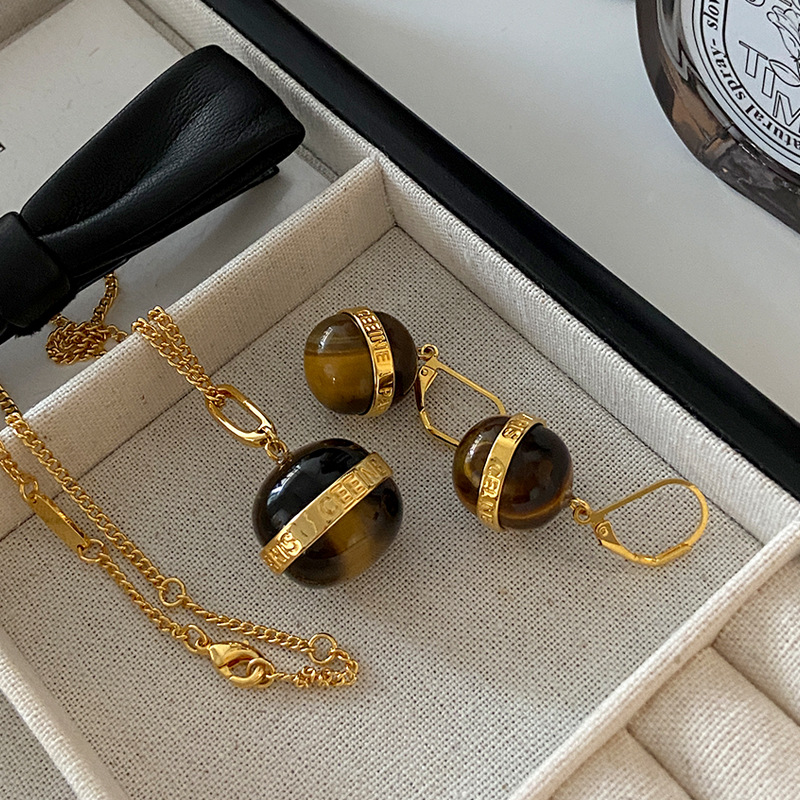 Collana con ciondolo in pietra occhio di tigre lunga stile retrò_voghion.com