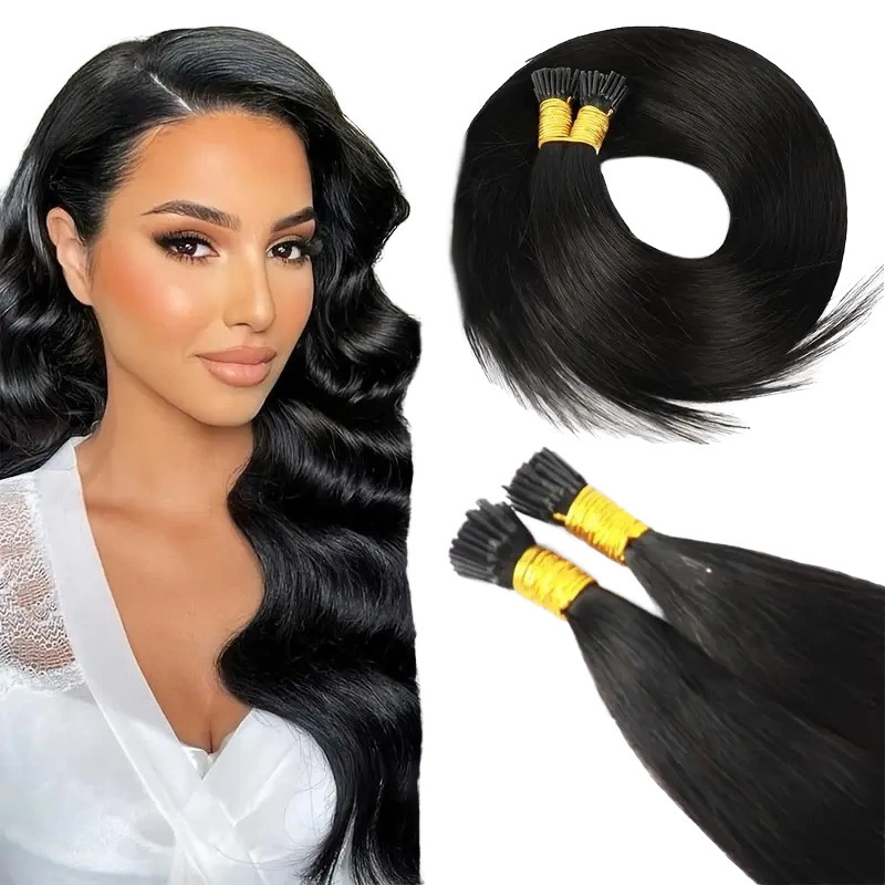 Real Human Hair Extensions I Tip/U Tip/Flat Tip Stick Hair/Nail Hair 1G/Strand 100 Strands/Set