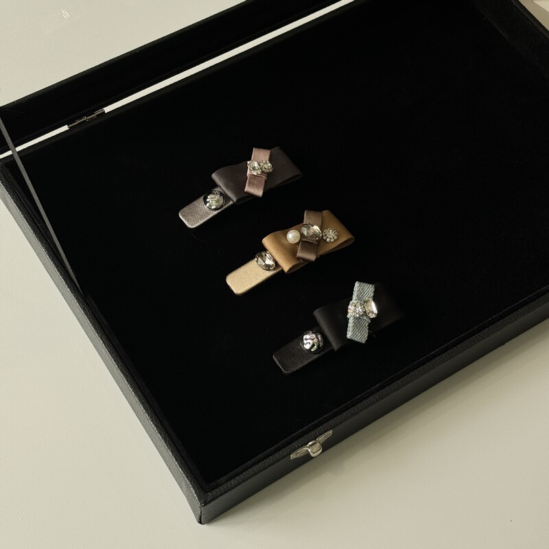 Korean Suit Small Square Design Bb Clip Pearl Rhinestone Bow Tie Hairpin Bangs Side Hair Accessory 2025 New Model