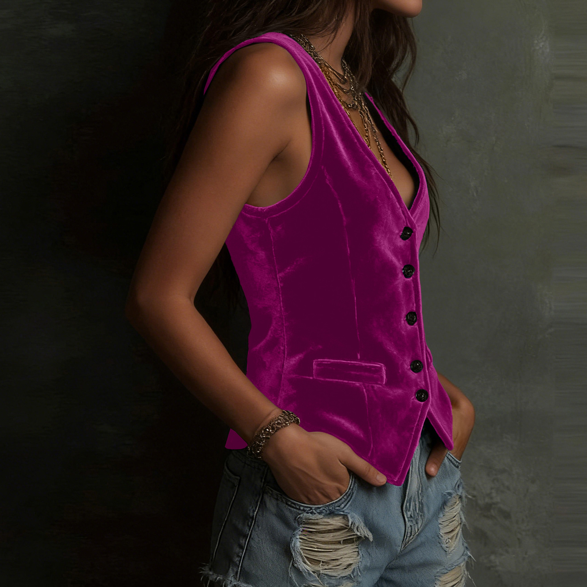 Essential V-Neck Sleeveless Vest For Women, Lightweight Button-Front Layering Tank Top, Versatile Casual And Office Wear_ecoleips.com