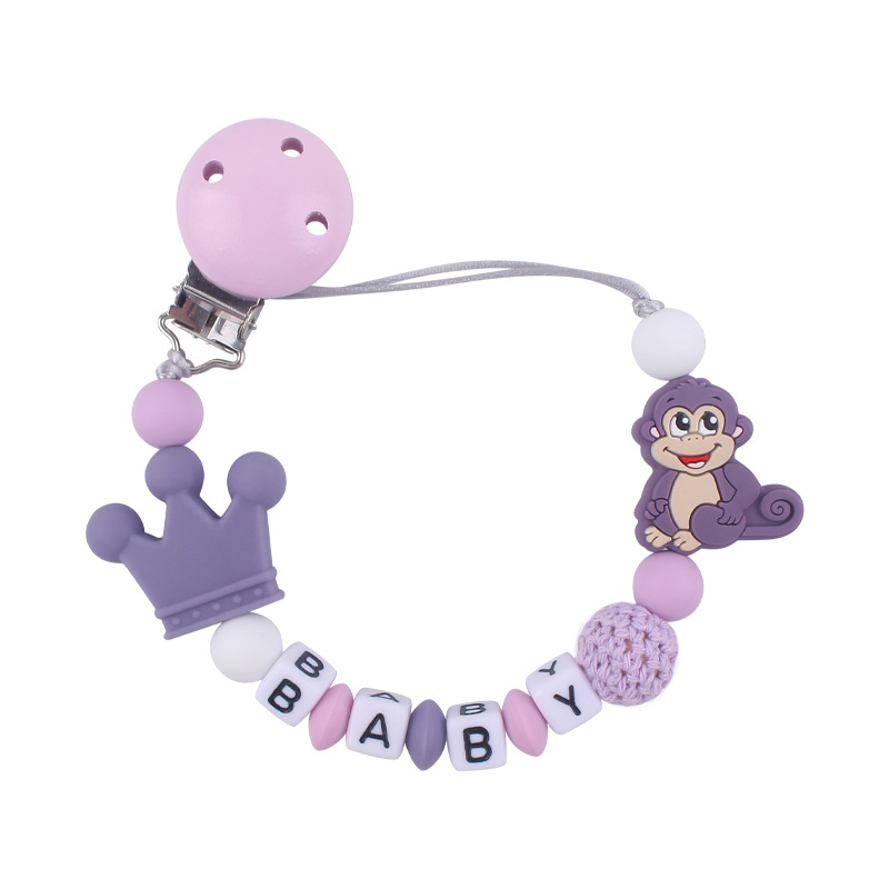 Nuevo bebé suministros de dibujos animados animal mono mordedor creativo bebé DIY mordedura molar Cadena de pezón cadena anti-caída