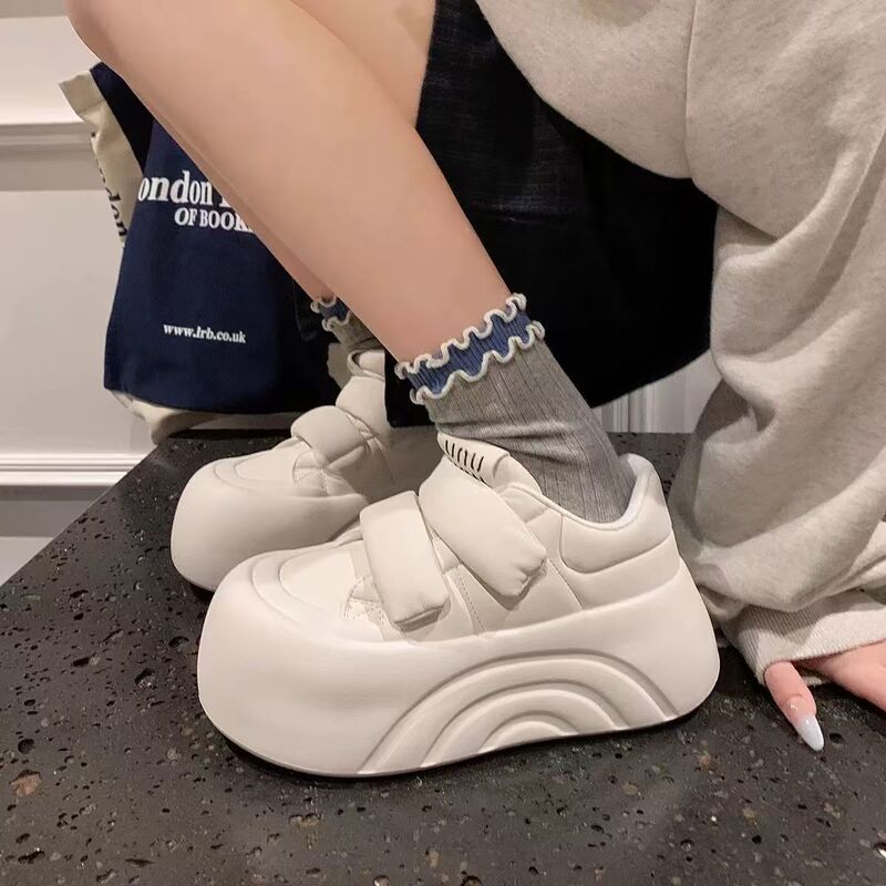 厚底小白鞋子爆款春秋新款板女松糕丑萌鞋面包2025魔术大头贴女鞋|undefined