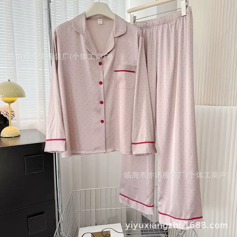 26春季新款韩系波点蕾丝冰丝睡衣女 超薄款高级感女士家居服套装