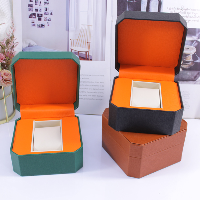 New Octagonal Lychee Pattern Pu Leather Watch Box, Mechanical Watch, Smart Watch, Gift Box, Flip-Top Box, Manufacturer's Ready Stock