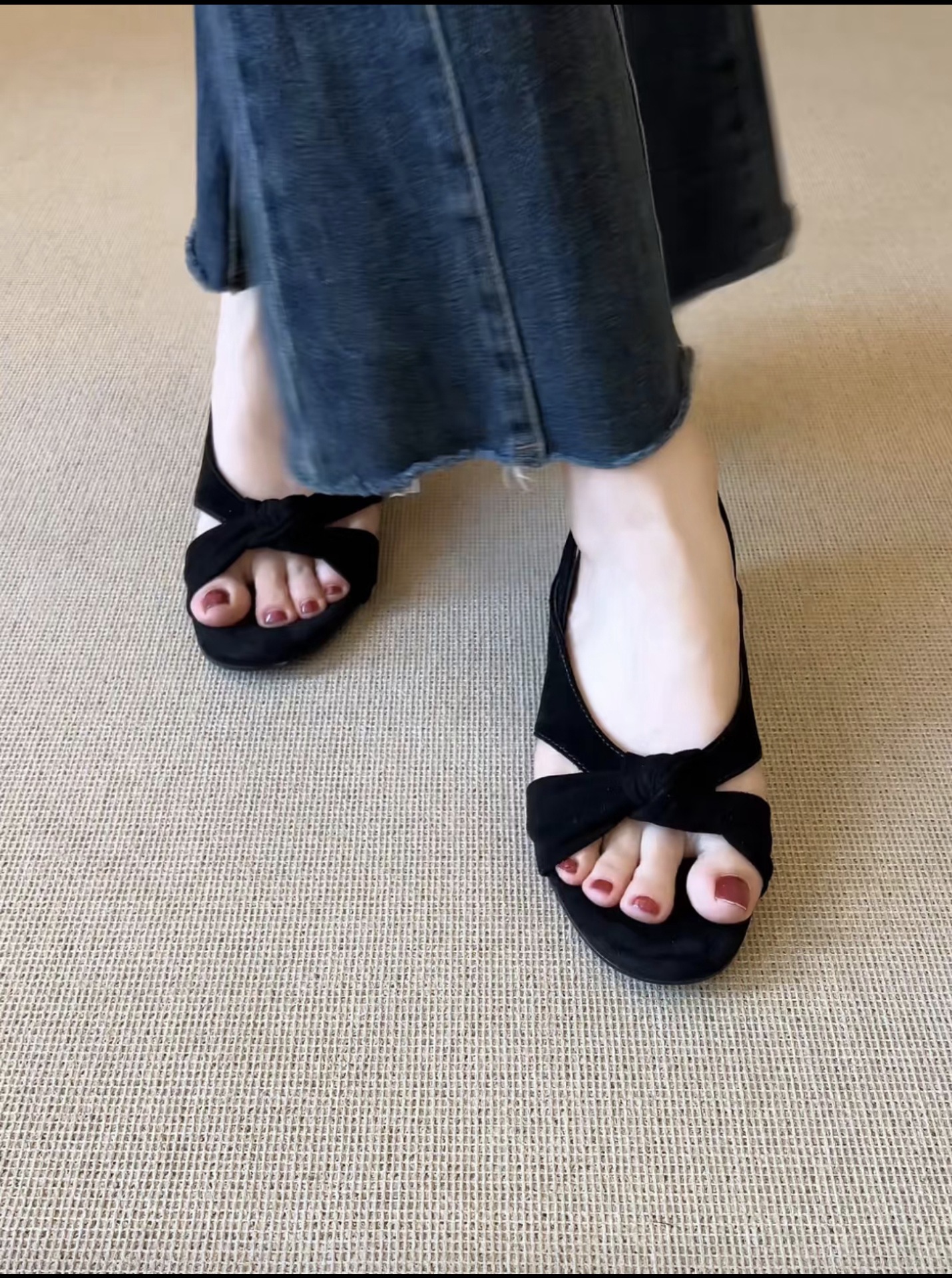 Sandal cao gót nữ hở mũi quai chéo buộc dây, gót 3.5 cm — đen chi tiết 7