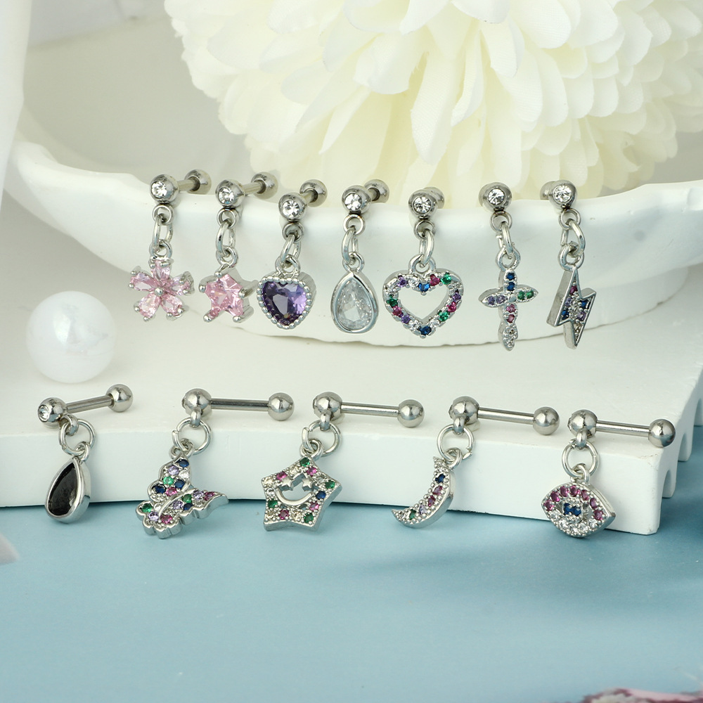 7g Weight straight barbell Piercing needle type 1 Piece 316 Stainless Steel Zircon Ear Cartilage Rings & Studs Geometric Ear Cartilage Rings & Studs