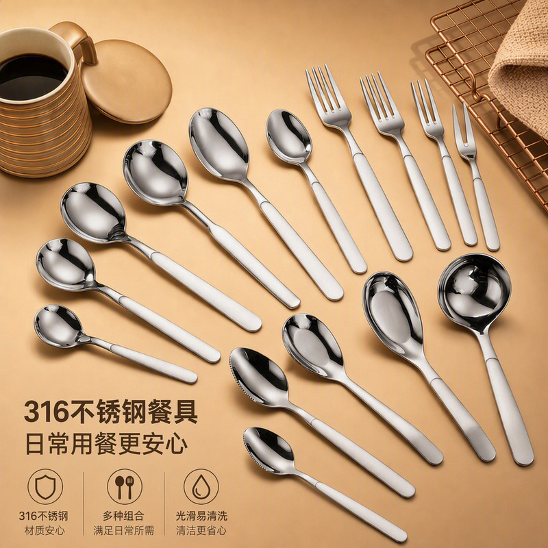 Hongjun Da 316 Stainless Steel Spoon and Fork, Simple Western Tableware, Fruit Fork, Western Knife, Household Soup Spoon, Puree Spoon Hongjun Da 316 Stainless Steel Spoon and Fork, Simple Western Tableware, Fruit Fork, Western Knife, Household Soup Spoon, Puree Spoon