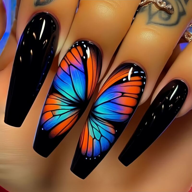 Press-style False Nail Patch Long Ballet Armor Black Butterfly Pattern Nail Art Patch Summer Simple Press-style False Nail Patch Long Ballet Armor Black Butterfly Pattern Nail Art Patch Summer Simple