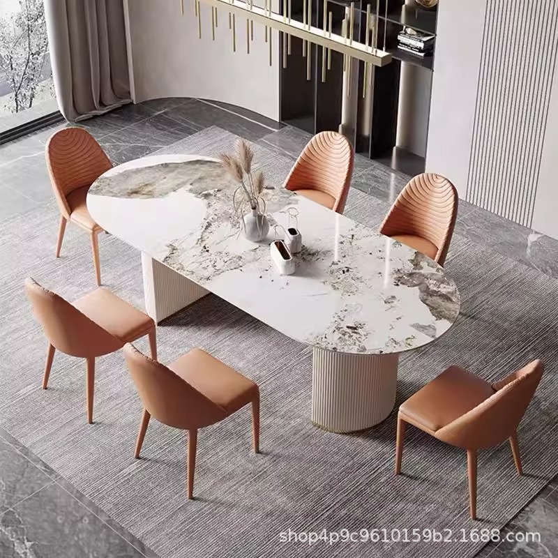 Mesa de comedor de tabla de roca nórdica moderna y simple sala de estar pequeña mesa de comedor de estilo italiano de la isla media