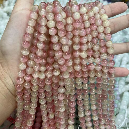 New Cat's Eye Stone Dual Color Round Bead Bracelet Semi-Finished Bead DIY Jewelry Accessories Round Beads Wholesale Scatter
