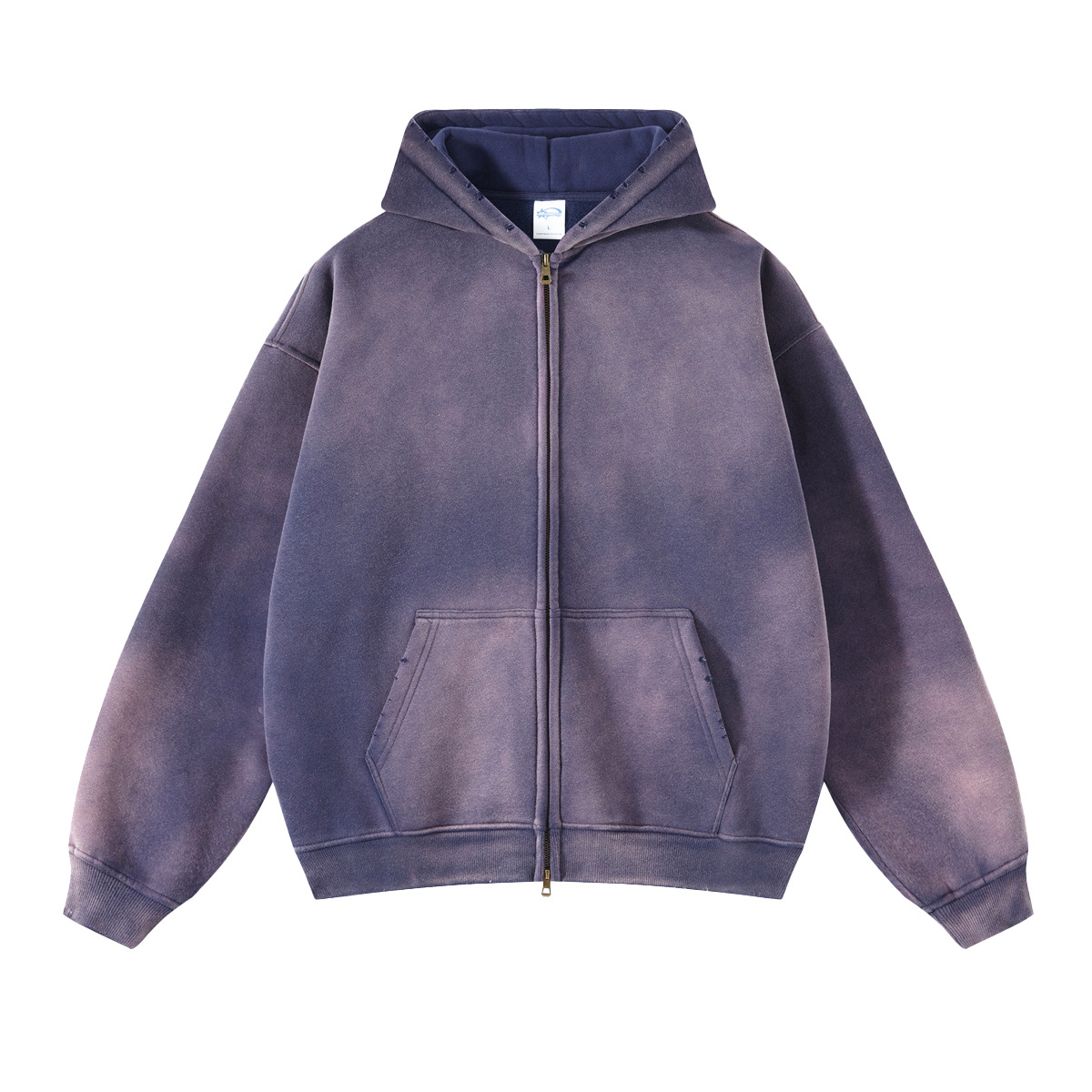 Men's Winter Clothing Thickened Spray Dyeing Distressed Double-Ended Zipper Trendy Brand Men's Sweater Washed Hoodie for Men and Women_voghion.com