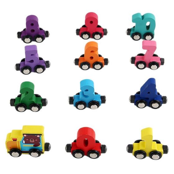 Children's Magnetic Twelve Small Train 0-10 Digital Cognitive Iron Suction Dragging Early Education Educational Wooden Track Toy