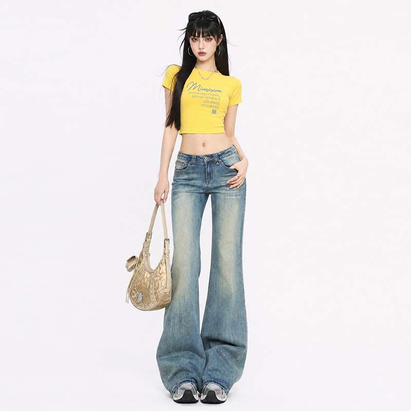 In-Stock Wholesale American Retro Stretchy Flared Pants, Low-Waist Slim-Fit Flared Jeans That Don'T Hug the Legs, Flattering and Stylish In-Stock Wholesale American Retro Stretchy Flared Pants, Low-Waist Slim-Fit Flared Jeans That Don'T Hug the Legs, Flattering and Stylish