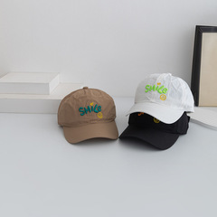 春夏兒童帽子韓國同款字母刺繡笑臉鴨舌帽遮陽速干男女寶寶棒球帽