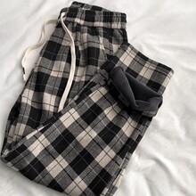 bi入经典 耐看复古格子加绒保暖休闲奶奶裤秋冬高腰百搭哈伦裤女