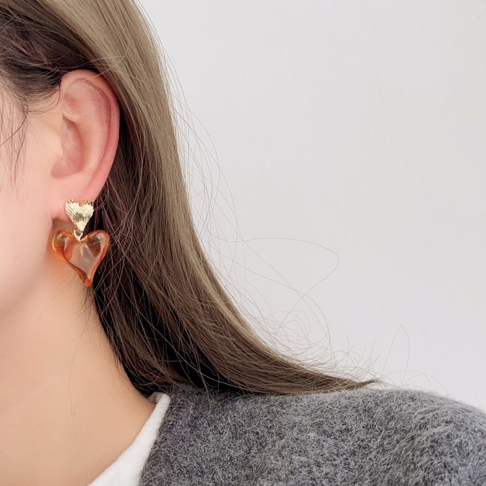 11g Weight 925 Sterling Silver Ear Needle Material Drop Earrings Classification 1 Pair Quantity Daily Occasion Resin, Copper Alloy Material Heart Shape Pattern Women's Gender Plating Design Vintage Style, Sweet Style 1 Pair Vintage Style Sweet Heart Shape Plating Resin Copper Alloy Drop Earrings 1