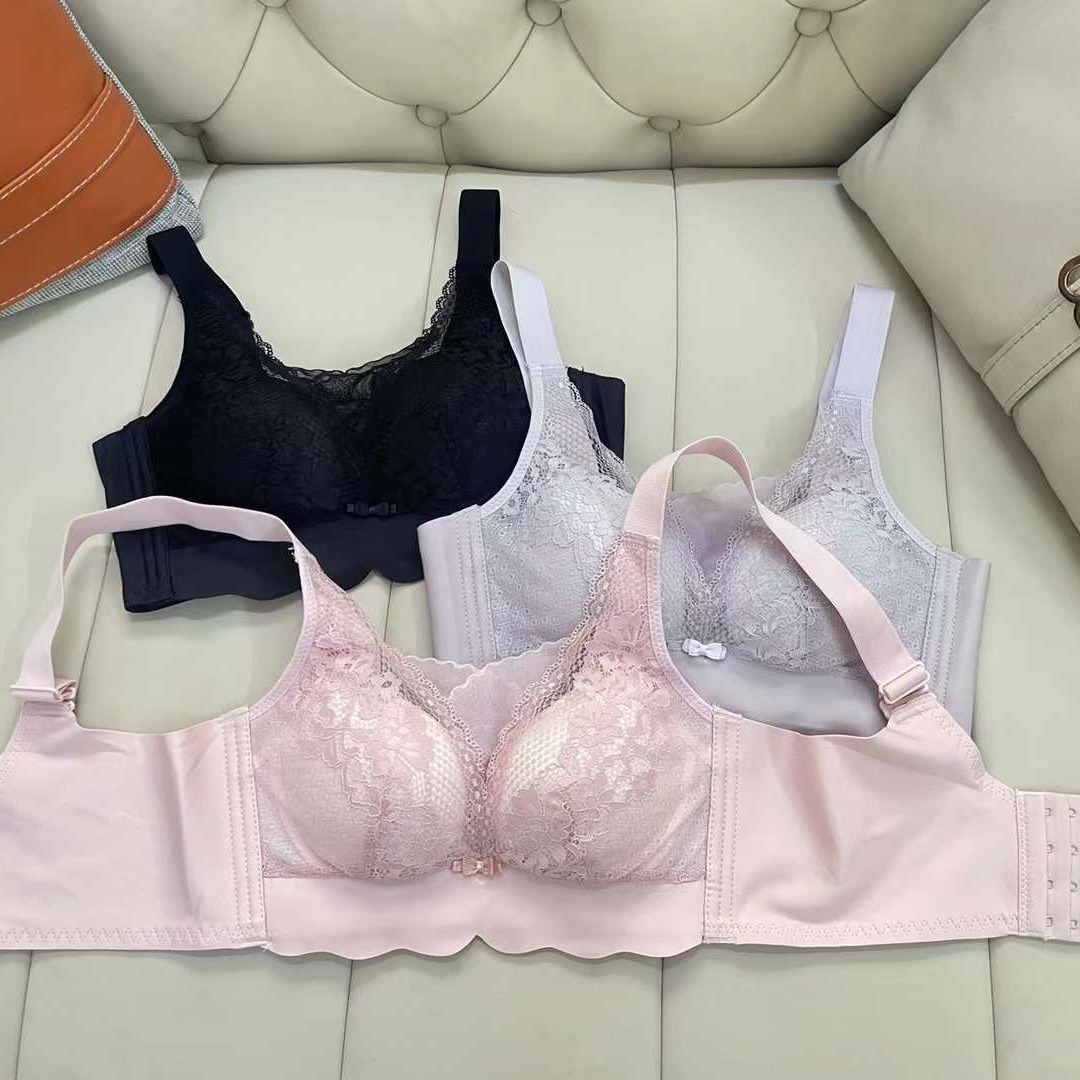 Nuevo sujetador de alta calidad de moda de encaje jacquard transpirable y cómodo ajuste lateral de pecho de cuatro botones ropa interior mujer