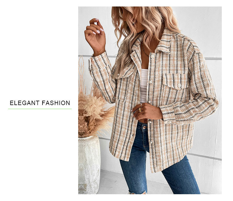 Women's Retro Plaid Cardigan Coat Lightweight Stylish Outerwear_voghion.com