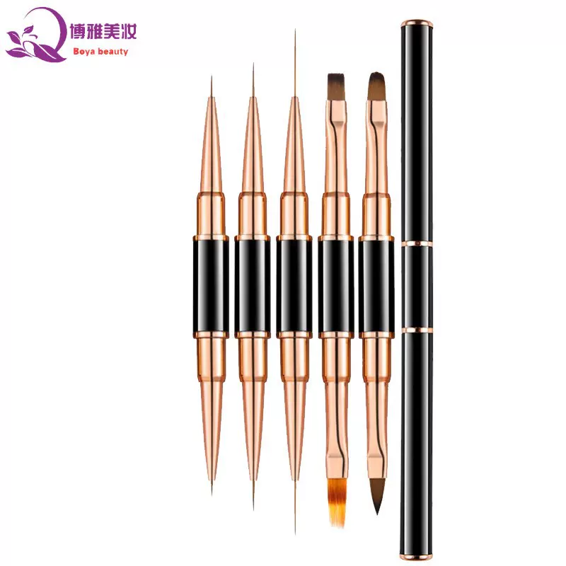 美甲笔刷套装 玫瑰金两头双用拉线笔  水晶雕花光疗笔蕾丝美甲笔