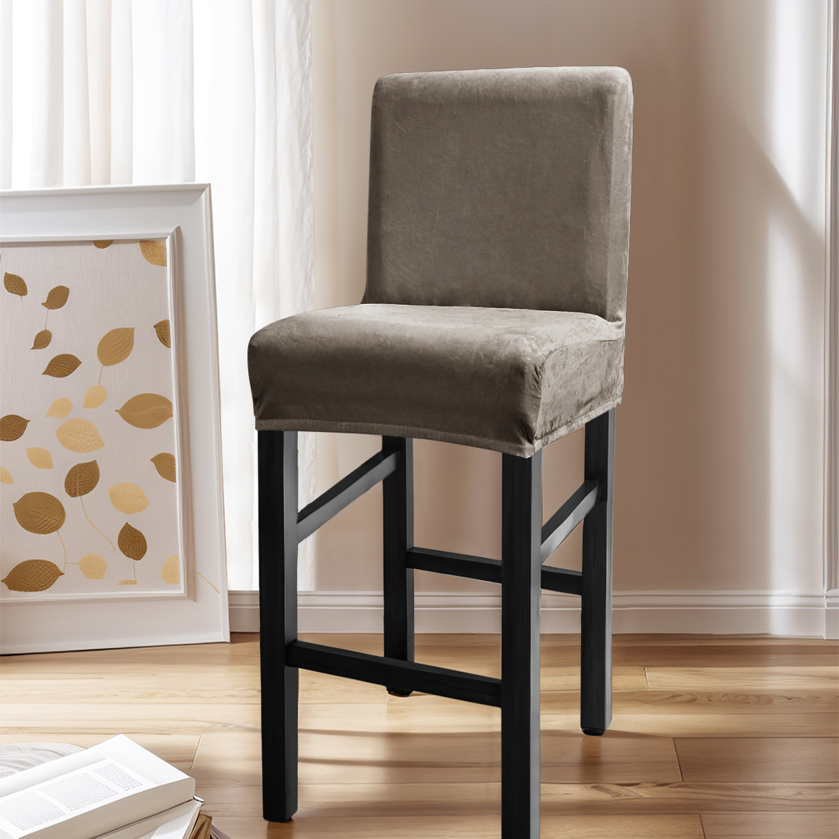 Amazon transfronterizo color sólido elástico plata silla cubierta polvo bar restaurante cubierta de silla de espalda baja temu